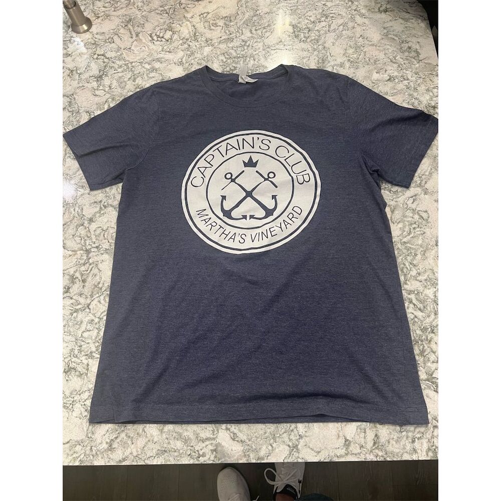 Martha's Vineyard Men's Nautical Anchor T-Shirt Blue Size L Short Sleeve